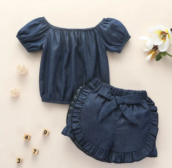 2pc Daisy Denim Short Set